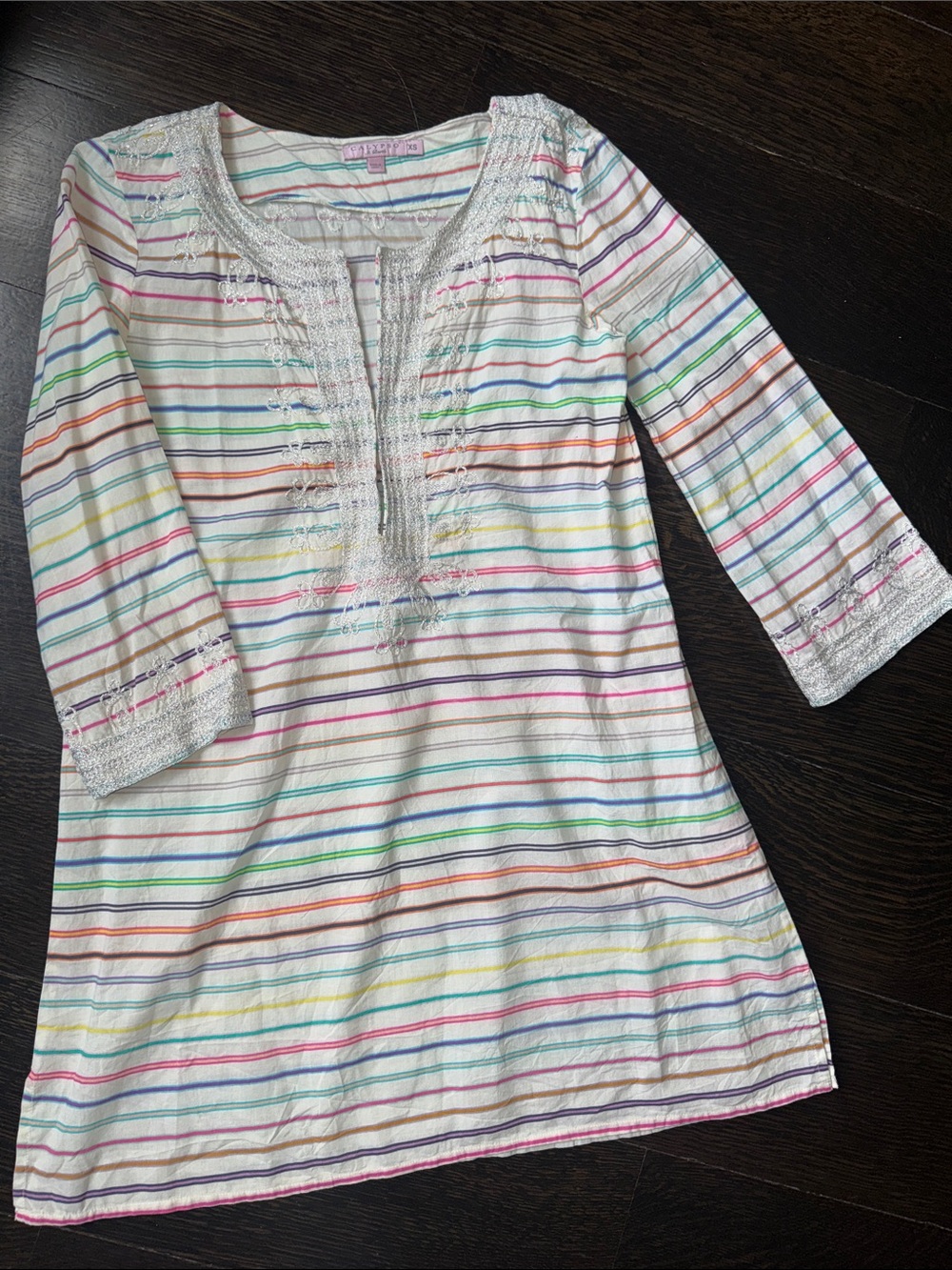 Calypso St. Barth Striped Cotton Top in White with Multicolor Accents